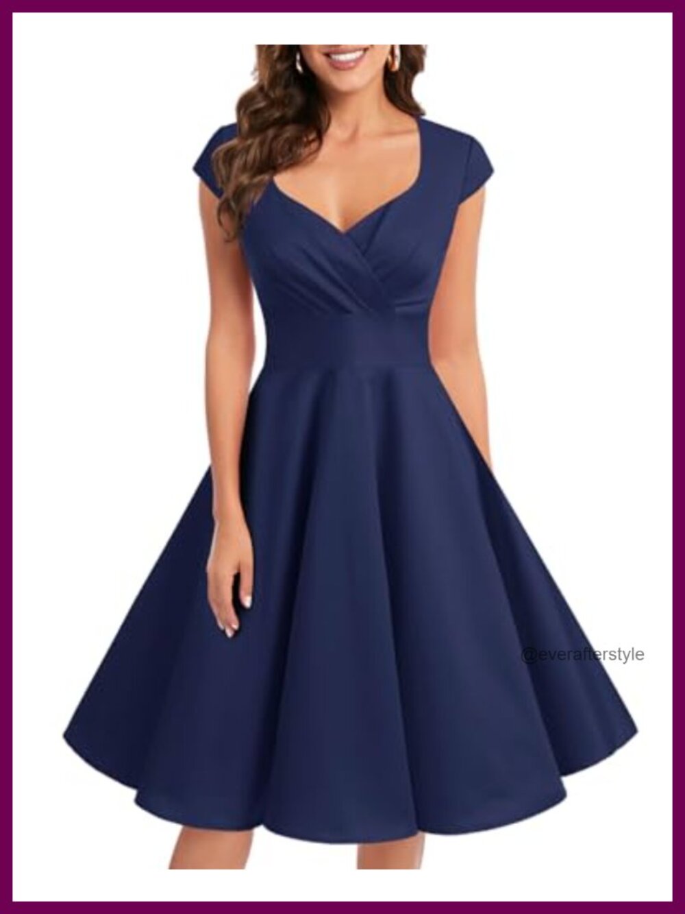 1950s Retro Vintage Cocktail Party Swing Dress Cap Sleeve Sweetheart Neck